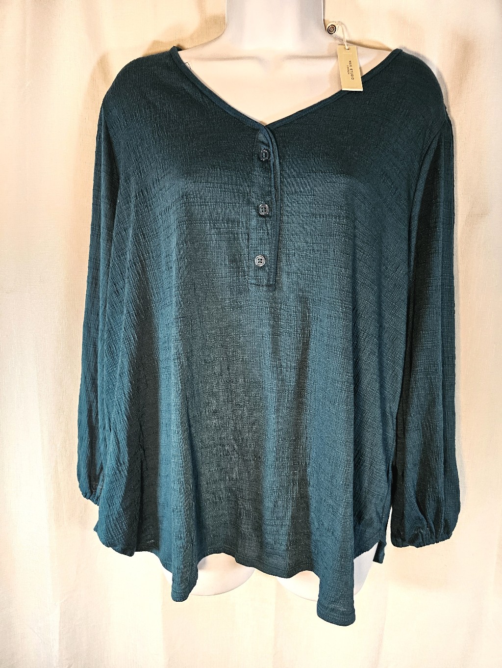 2/$20 Nwt Max Studio 1x Teal Ls Henley Top